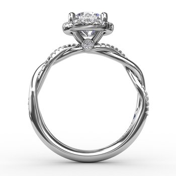 Contemporary Round Diamond Halo Engagement Ring with Twist Band