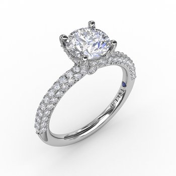 All-Over Pave Diamond Solitaire Engagement Ring With Hidden Halo
