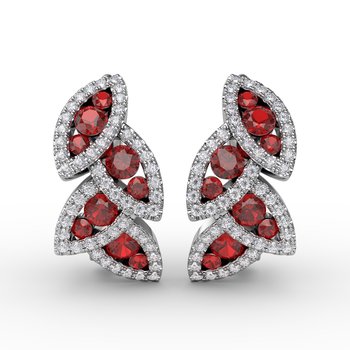 Glam Galore Ruby and Diamond Leaf Earrings