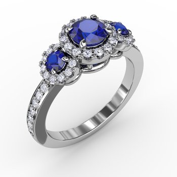 Dazzling Three Stone Sapphire And Diamond Ring